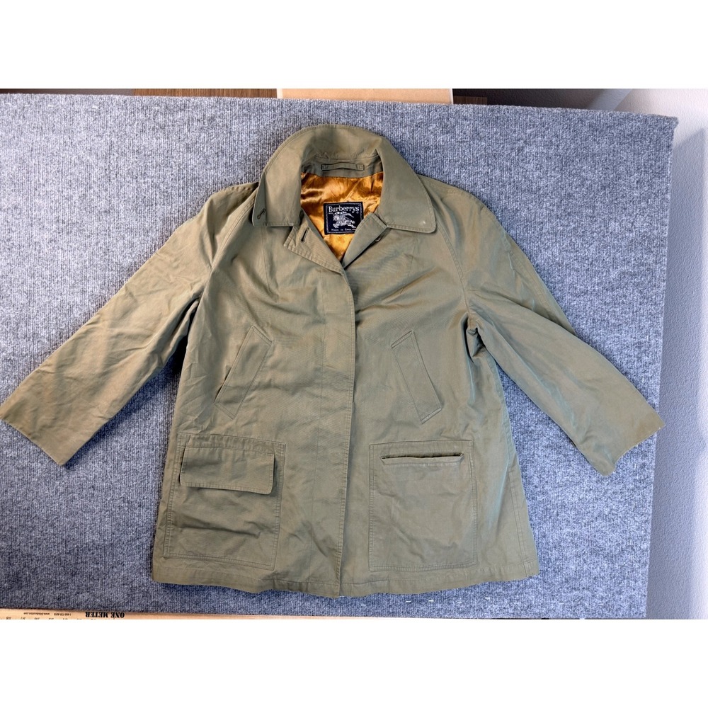 Vintage Burberrys England Mens Olive Green Nova Check Lined Car Coat Jacket 48